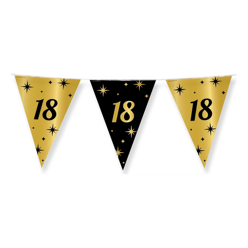 Party vlaggen 18 jaar Goud Zwart