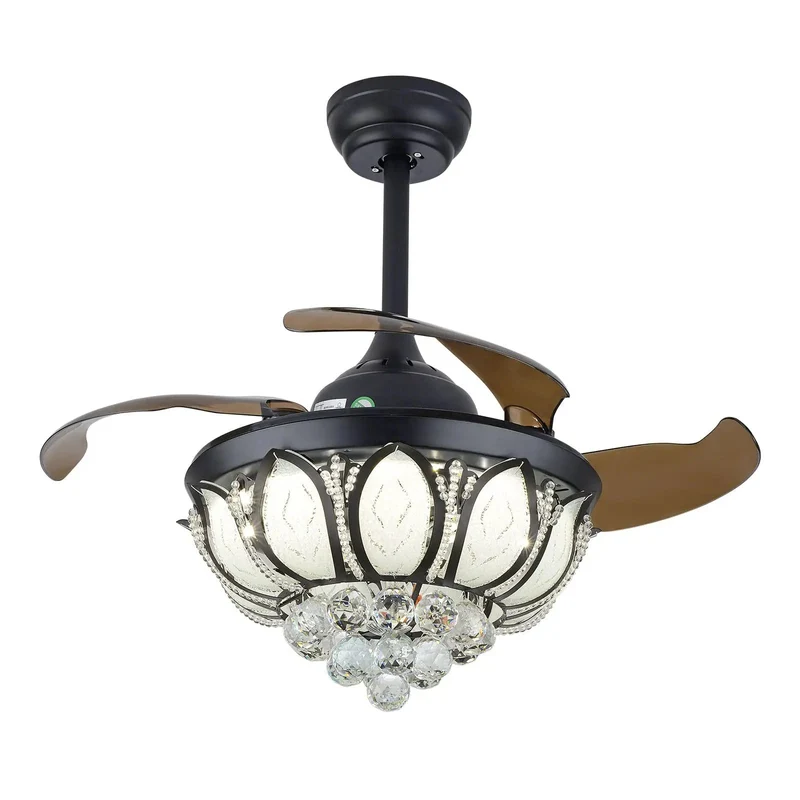 Slick Retractable Ceiling Fan With Hush Hush Copper Motor And Bright Led Light Featuring Easy Peasy Handheld Remote Control Dimmable Indoor Home Office Three Color Warm Cool Lighting Timer Mode