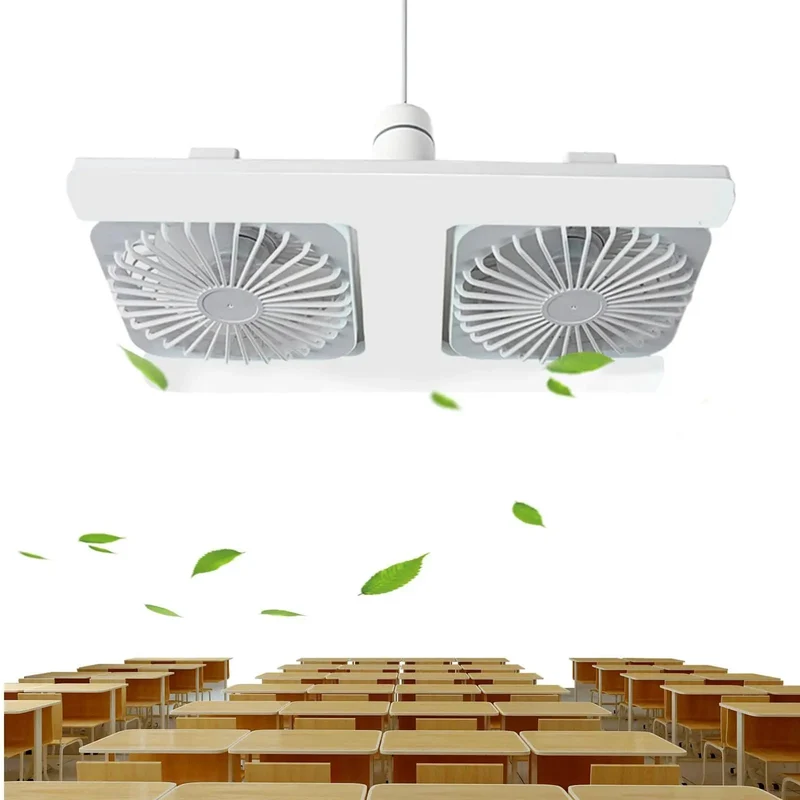 Slick Double Head Ceiling Fan With E27 Screw Base And Built In Light Solid Cooling Vibes For Living Rooms Sweet Remote Operation Small Fan With Adjustable Speed