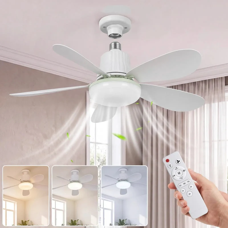 Breezy 20.5 Inch Screw In Socket Fan Light With Remote, Three Speed Settings, Three Color Dimmable Bulb, 1800 Lumens, No Sweat Setup For Bedroom Kitchen Garage Or Laundry Room