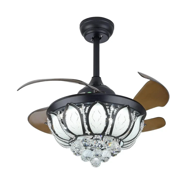 Straight Up Stunning Retractable Ceiling Fan With Light Featuring Elegant Crystal Accents And Brushed Copper Hardware Three Color Temperature Settings For Ultimate Chill Vibes And Reliable Daily Flow