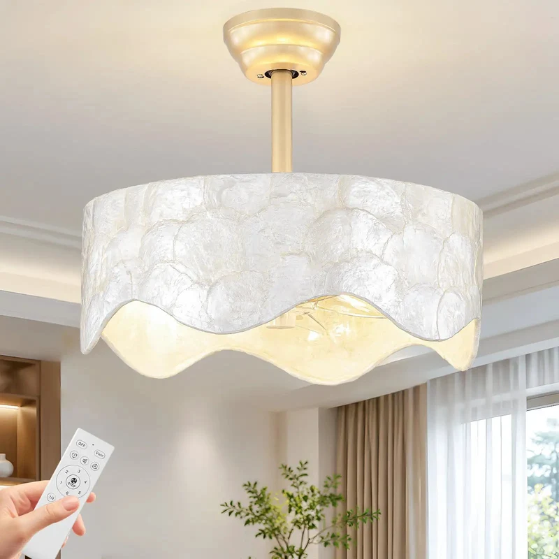 Boho Shell Caged Ceiling Fan With Adjustable Warm Light And Wireless Remote Six Speed Settings Solid Build Quality Next Level Airflow For Chic Bedroom Nesting
