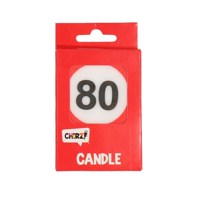 Taartkaarsje 80 rood/wit – 1 stuk