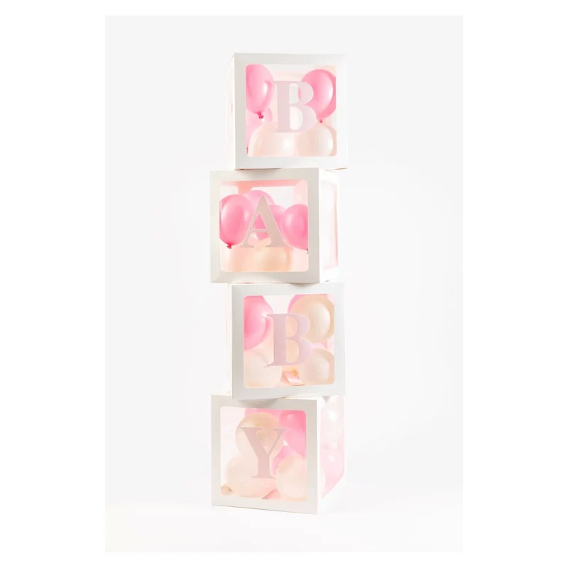 Doorzichtige ballon blokken baby Girl - incl 20 roze en 20 witte ballonnen