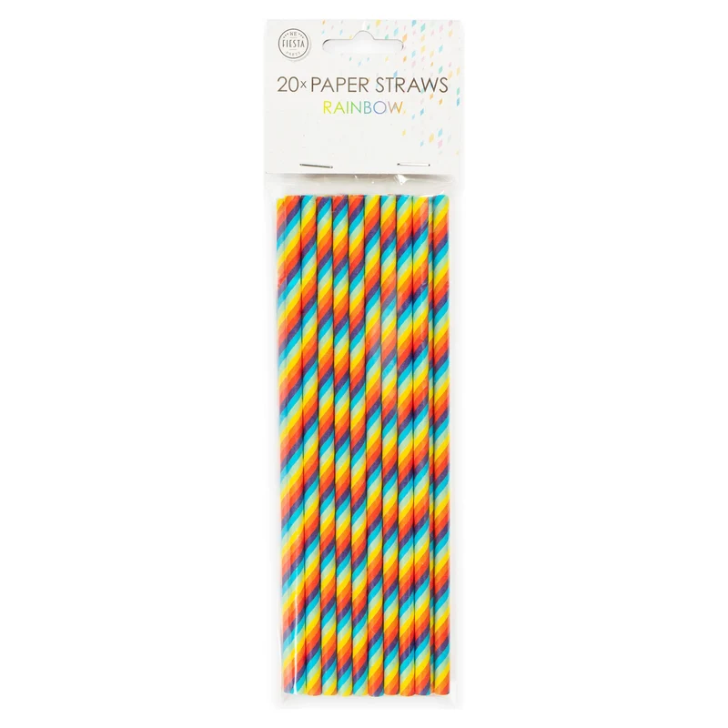 Papieren rietjes regenboog 20 stuks