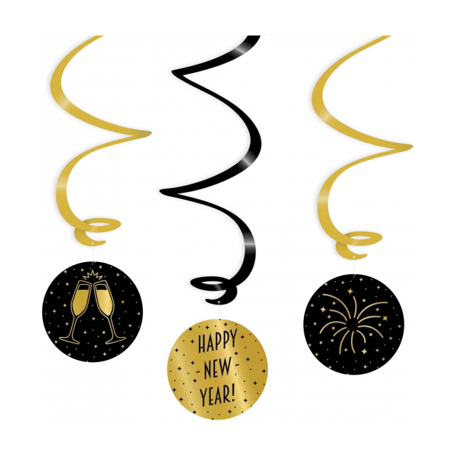 Swirl Happy New Year goud zwart