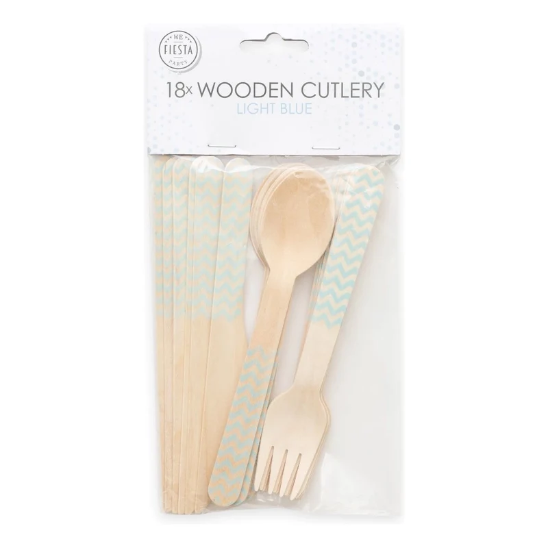 Houten bestek baby blauw