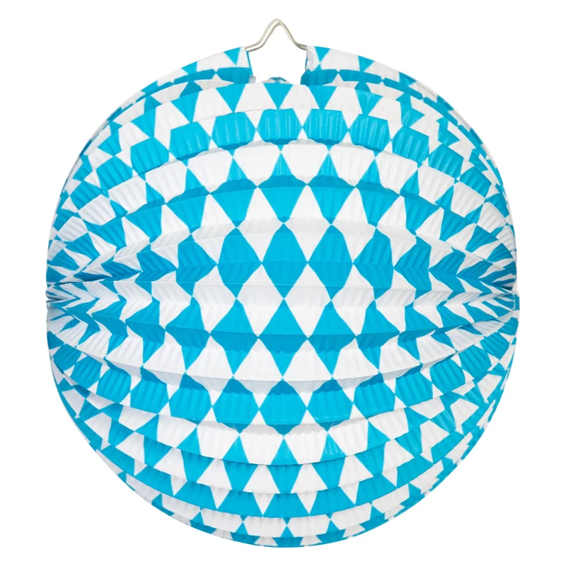 Papieren lampion rond 25cm Lichtblauw/ wit