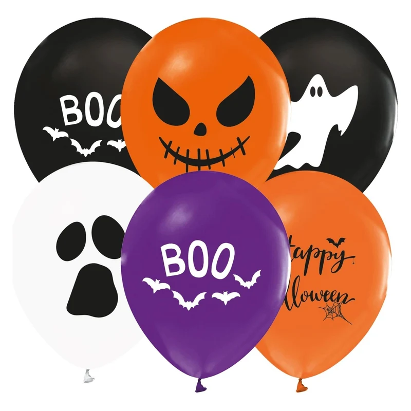 Halloween ballonnen 8 stuks oranje, zwart, paars en wit