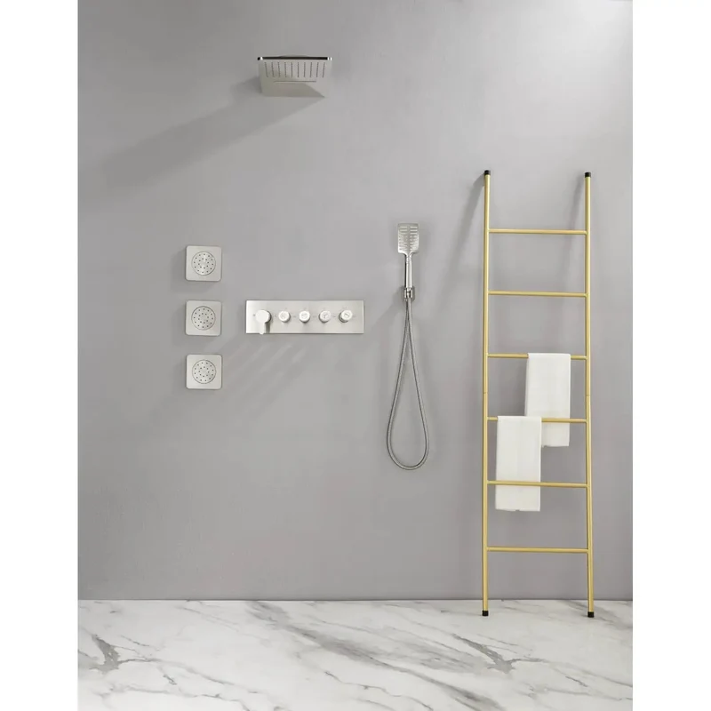 Wall Mounted Waterfall Rain Shower System With 3 Body Sprays And Handheld Shower Brushed Nickel Brass Construction Zero Stress Install Fits Standard Pipe Self Cleaning Silicone Nozzles Keep Flow Smooth All Day