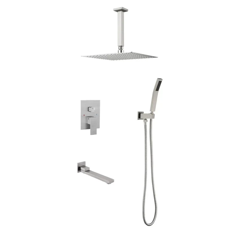 Top Shelf Shower System With Hand Shower And Tub Spout Featuring Rock Solid Brass And Stainless Steel Build Includes Self Cleaning Silicone Nozzle For Easy Maintenance And Delivers Continuous Powerful Water Flow With American Standard Connection