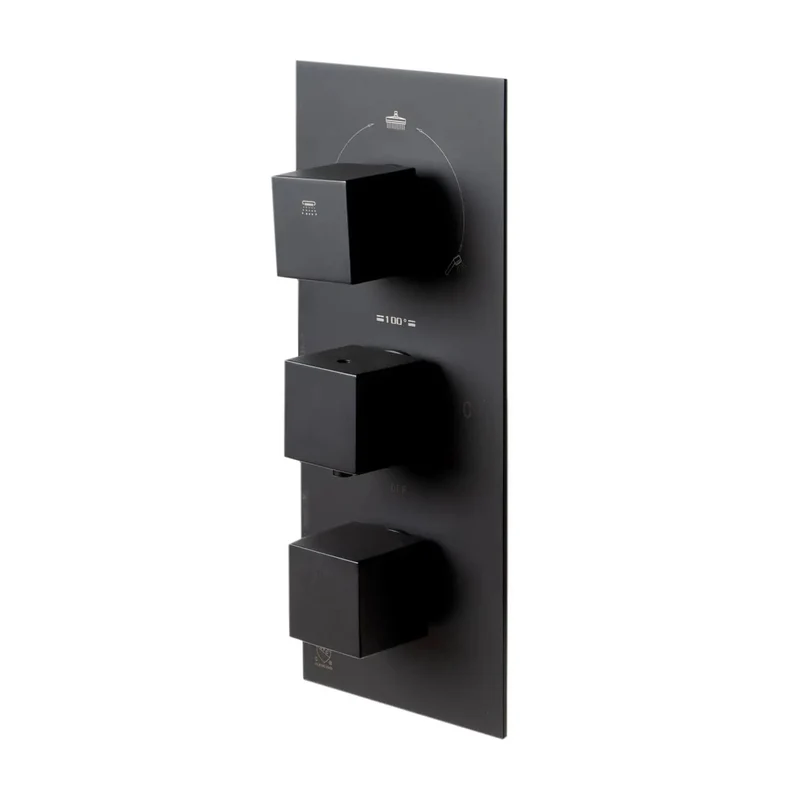 Top Shelf Slick Matte Black Thermostatic Shower System Trim Kit With Pressure Balance Valve And Modern Rectangle Wall Setup For Big Time Bathroom Refreshes