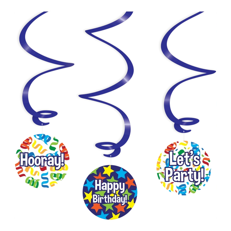 Happy Birthday Cartoon - Swirl decoratie - 3 stuks