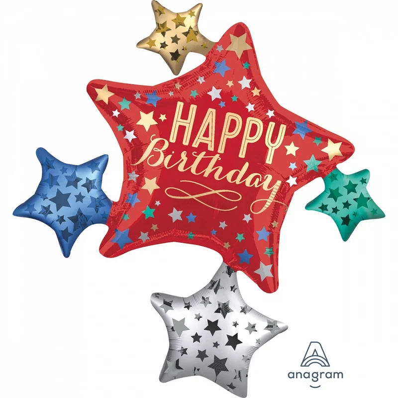 Folieballon SuperShape Satin Birthday Satin Star
