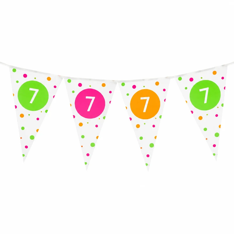 Vlaggenlijn neon 7 jaar - 4m (15 vlaggen)
