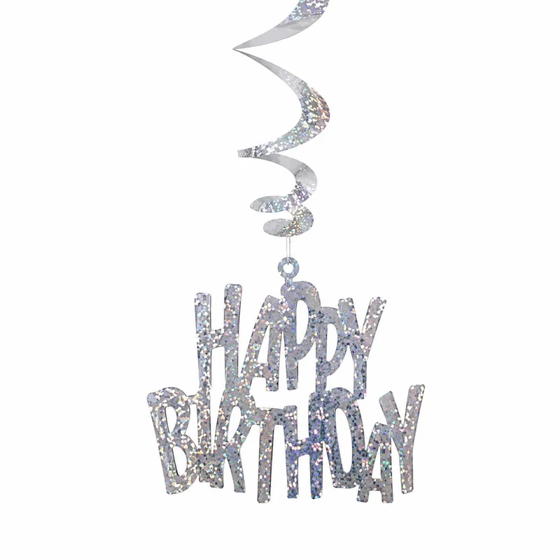 Decoratie happy birthday zilver