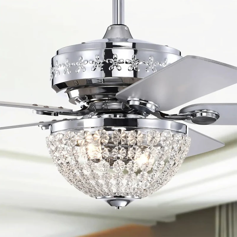 52 Inch Modern Glam Ceiling Fan With Sweet Remote Control And Reversible Blades Adding Sparkle With Crystal Chandelier Accents For A Rad Room Transformation And Total Chill Vibes Daily