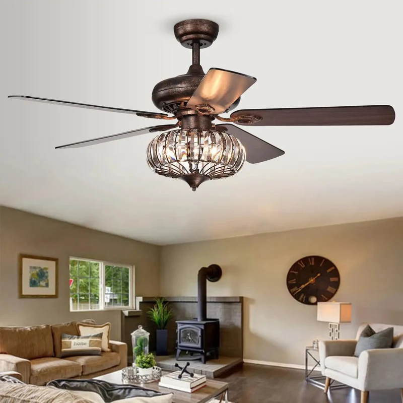 Premium Matte Black Ceiling Fan Featuring A Slick Crystal Chandelier Design With Three Powerful Lamps Mounted On Solid Wood Blades For A Top Shelf Living Space Glow Up