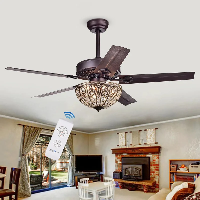 Heavy Duty 48 Inch Bronze Ceiling Fan With Whisper Quiet Reversible Motor And Sleek Crystal Bowl Light For Living Rooms That Delivers Real Deal Cooling And Smooth Airflow For A Dang Good Room Vibe Upgrade
