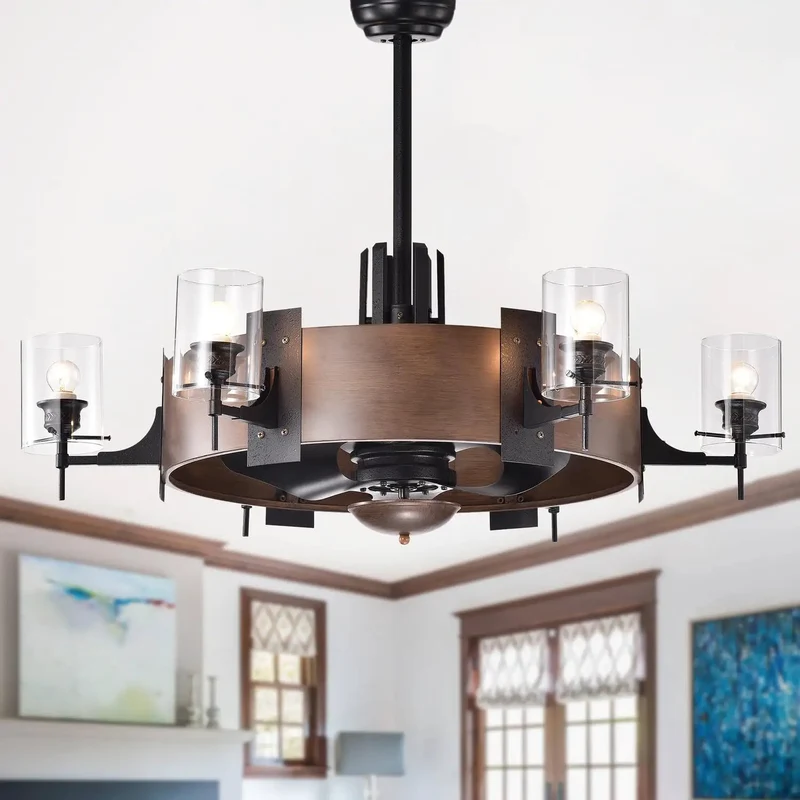 Upgrade Your Chill Zone With This Sleek 35 Inch Ceiling Fan Crafted In Matte Black And Decked Out With Six Cylindrical Glass Lamp Shades Alongside A Convenient Remote Control For Smooth Summer Nights