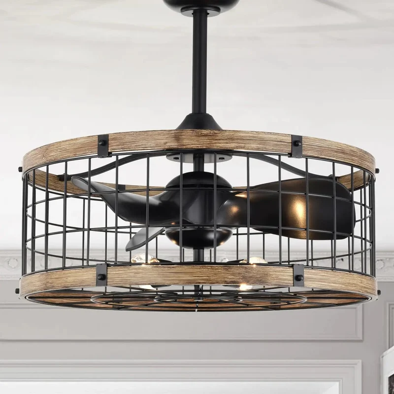 Badass 25 Inch Matte Black Industrial Cage Ceiling Fan With Hella Quiet Motor And Super Simple Smart Remote Control For No Sweat Setup And Amazing Cooling Performance In Any Contemporary Home Or Office Space