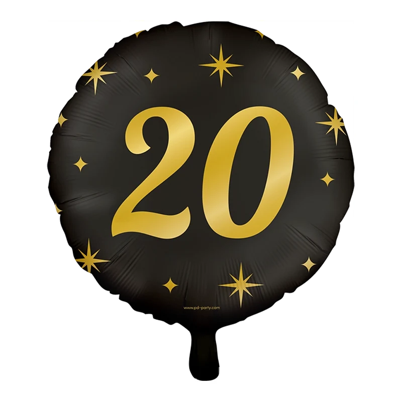 Folieballon 20 jaar - goud zwart - 45cm