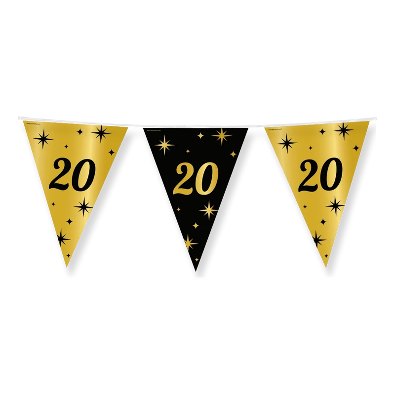 Party vlaggen 20 jaar Goud Zwart - 10 meter