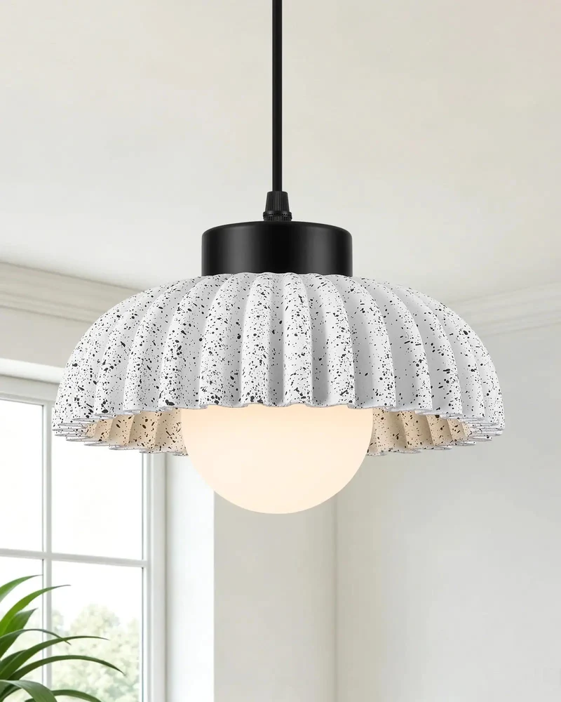 Black Ribbed Cement Pendant Light for Kitchen Island with Modern Farmhouse Vibe Solid Upgrade for Dining Room Setup Textured Hanging Lamp Japandi Style Lighting Fixtures Home Decor