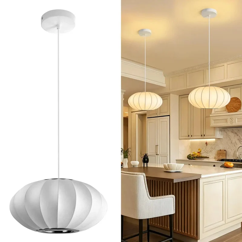 11.5 Inch White Bubble Pendant Light With Soft Glow Imitation Silk Lantern Shade Small Ceiling Bulb Lamp Perfect For Creating Dreamy Ambiance And Cozy Vibes In Bedroom Or Hallway