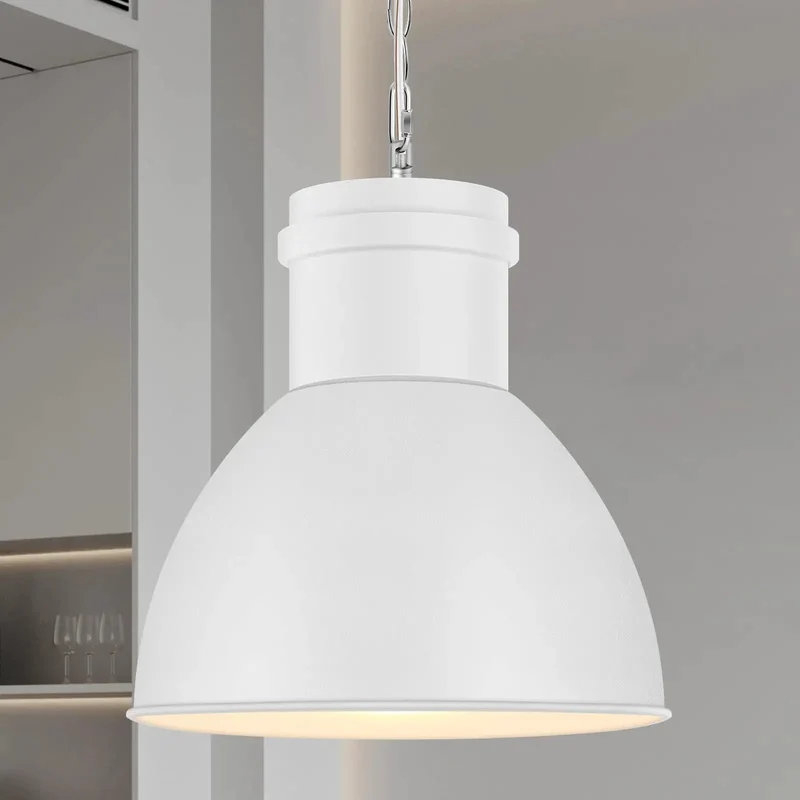 White Industrial Pendant Light For Kitchen Island Featuring Frosted Metal Shade And Heavy Duty Iron Chain Drop Fixture Boasts Dope Ambience And Delivers Sick Durability Daily