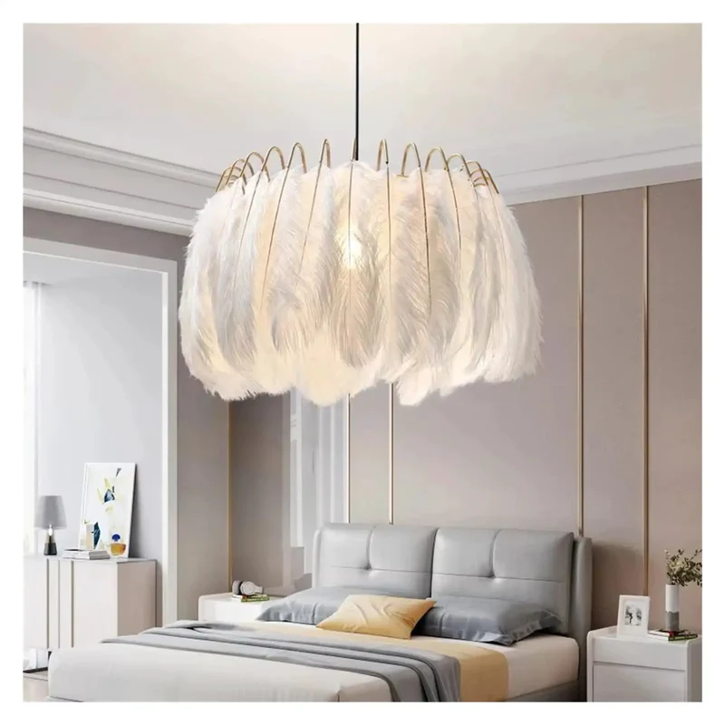 White Feather Pendant Light Chandelier Hanging Over Kitchen Island Or Dining Room Nordic Design Elegant Ceiling Fixture For Bedroom Easy Install Head Turner Room Vibe Upgrade
