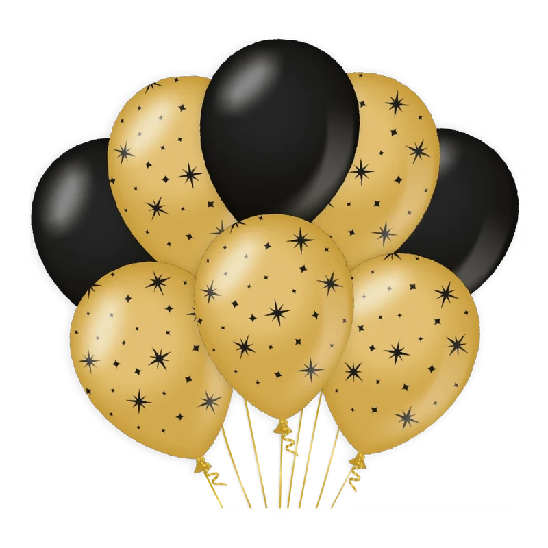 Ballonnen sterren Goud Zwart