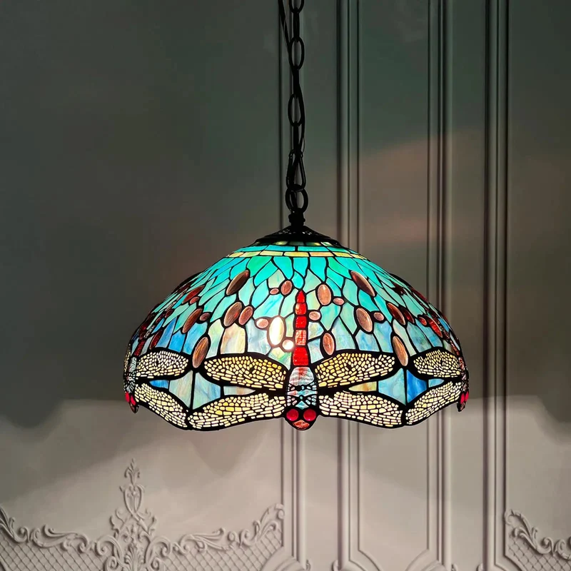 Vintage Style Tiffany Pendant Light With Handcrafted Stained Glass Shade And Fully Adjustable Hanging Chain For Kitchen Island Accent Lighting Featuring Top Tier Craftsmanship That Brings A Killer Vibe To Your Space