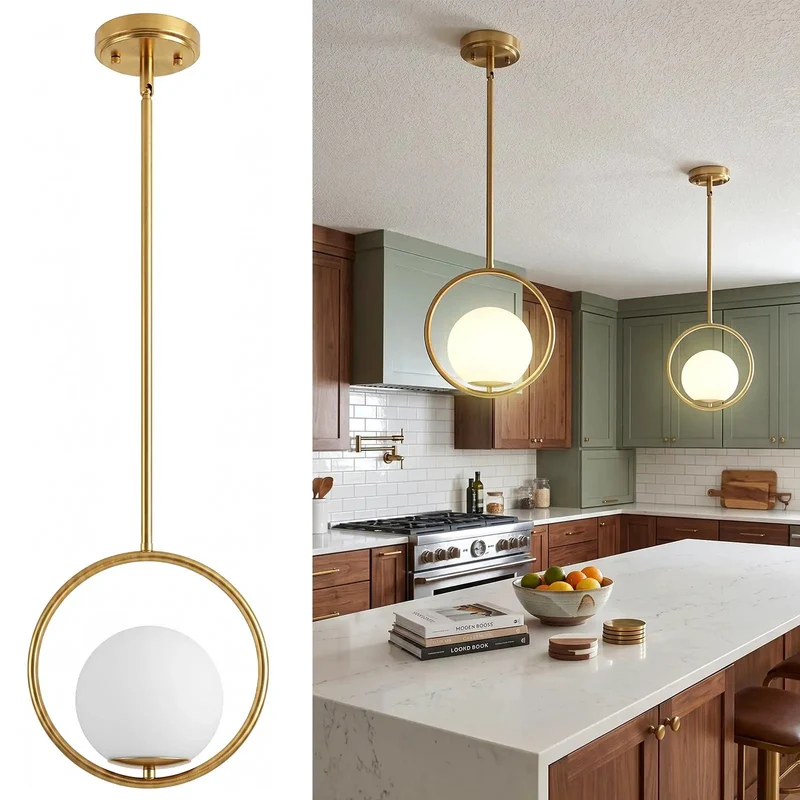 Slick Gold Pendant Lights For Kitchen Island One Pack Globe Glass Shade With Milky White Frosted Lens And E26 Socket Mid Century Modern Lighting Dope Fixtures For Your Home Vibes