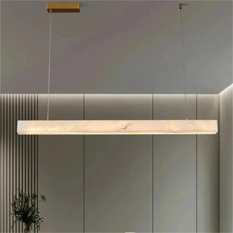 Show Stopping Natural Marble LED Pendant Light Modern Linear Hanging Lamp Elevates Your Home With Killer Styling Perfect For Hotel Lobby Restaurant Dining Table Living Room Bedroom Ambient Glow