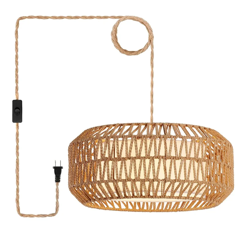 18 Inch Boho Plug In Pendant Light With Switch, No Sweat Setup Meets Solid American Craftsmanship, Triple E26 Sockets Pump Out Killer Ambient Glow, Open Weave Shade Brings Chill Vibes To Any Dining Space