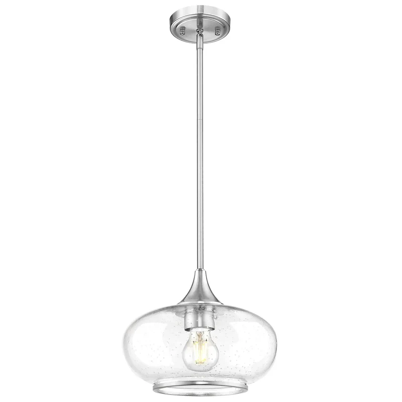 Slick Modern Farmhouse Bubble Glass Pendant Light Brushed Nickel Kitchen Island Hanging Lamp With Adjustable Height Downrod Set Top Notch Ceiling Fixture For Any Sweet Home Setup