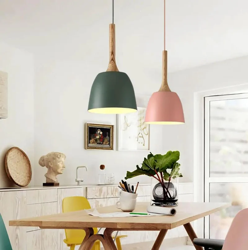 Modern Solid Wood Pendant Light With Matte Black Shade For Kitchen Islands And Farmhouse Homes Blue Hanging Lamp With A Dope Vibe Perfect For Bedrooms And Living Room Decor