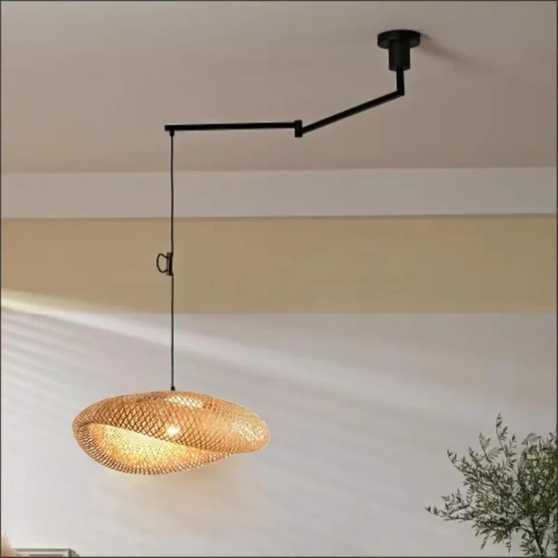 Smooth Swing Arm Chandelier With Hand Woven Bird Nest Shade Matte Black Adjustable Pendant Light For Farmhouse Dining Room And Kitchen Island Decor Straight Up Game Changer Upgrade Your Space