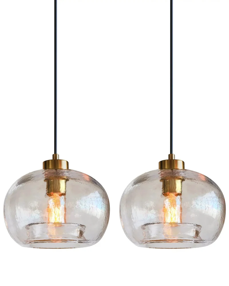 Killer Modern Glass Pendant Lights Two Pack With Textured Clear Globe Shades And Brass Hardware Black Cord Effortless Hang For Kitchen Island Or Dining Room Absolute Vibe Shift Ambient Glow