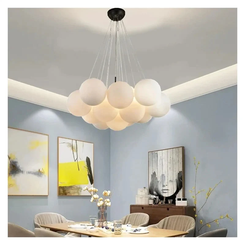 Classic Swanky Bubble Glass Chandelier White Ball Pendant Lamp Hanging Light Fixture For Living Room Bedroom Home Decor Killer Ambient Glow Solid Build And Quick Hook Up
