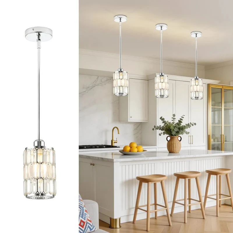 Drop Dead Gorgeous Adjustable Modern Crystal Chrome Pendant Light For Kitchen Island With Smooth Chrome Frame And Totally Customizable Drop Height For Amazing Lighting Vibes
