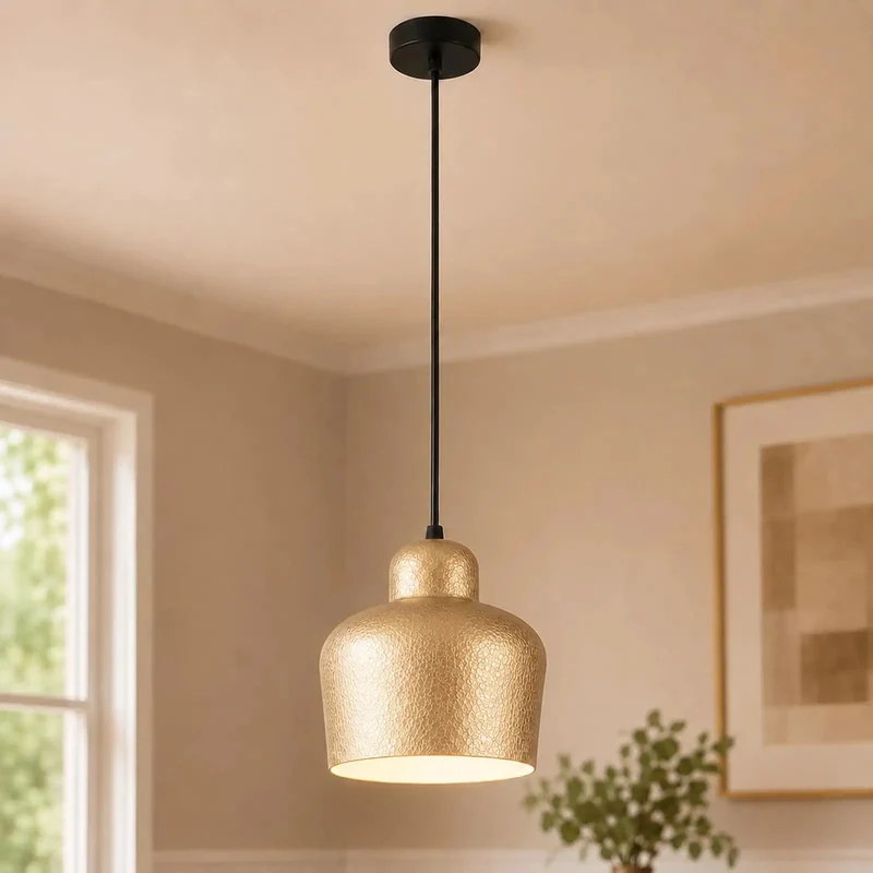 Sleek 7.5 Inch Gold Pendant Light Fixture With Tough Scratch Resistant Metal Shade Paired To A Matte Black Cord And Canopy Delivers Modern Kitchen Island Lighting That Looks Boss And Stays Fresh Daily Without Any Hassle