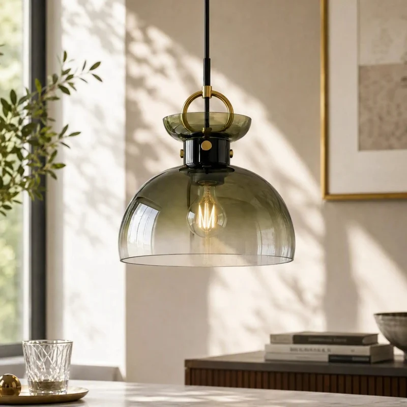 Top Shelf 11 Inch Modern Pendant Light With Sleek Black And Gold Finish And Rich Gradient Green Glass Dome Shade Perfect For Any Vibe Kitchen Island Bar Or Dining Room Space With Adjustable Chain
