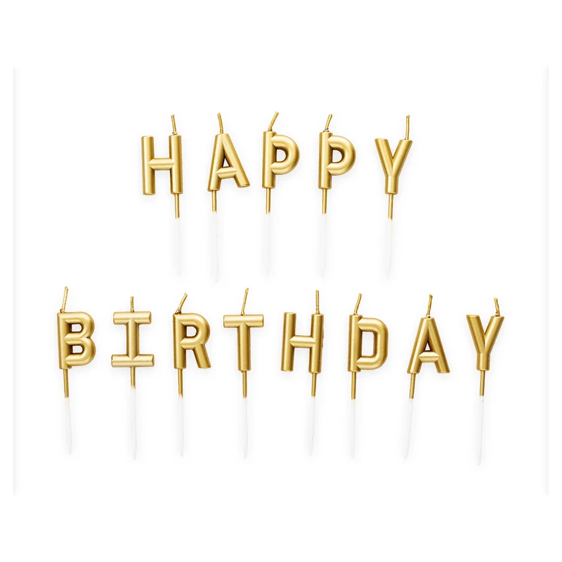 Kaarsjes Happy Birthday goud