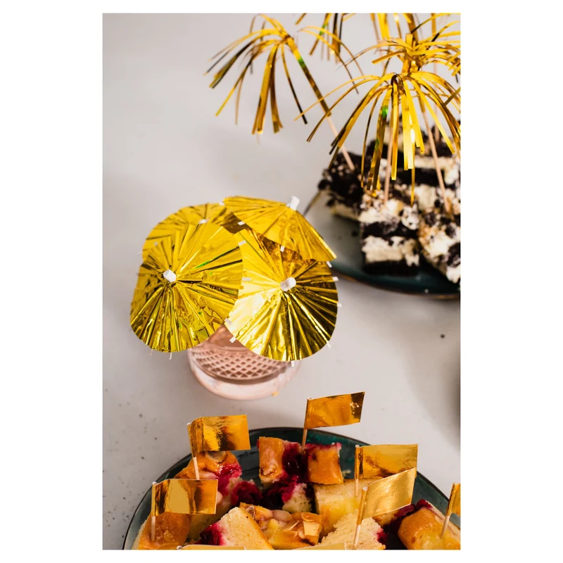 Cocktailprikkers parasol metallic goud 10 stuks