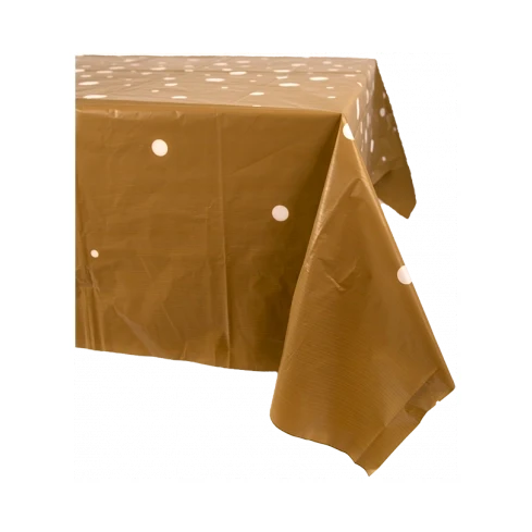 goud tafelkleed metwitte stippen