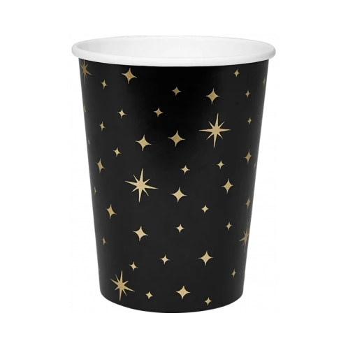 Bekers Zwart met gouden Sterren - 8 stuks - 210 ml