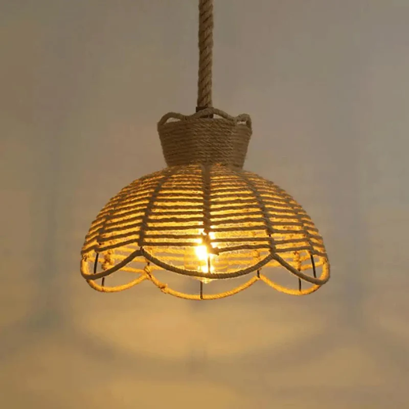 Handwoven Jute Rope Pendant Light With Iron Frame And Natural Hemp Cord Setting Off Chill Cozy Vibes For Your Space Rustic Farmhouse Ceiling Hanging Lamp With Adjustable Height For Kitchen Island Dining Room