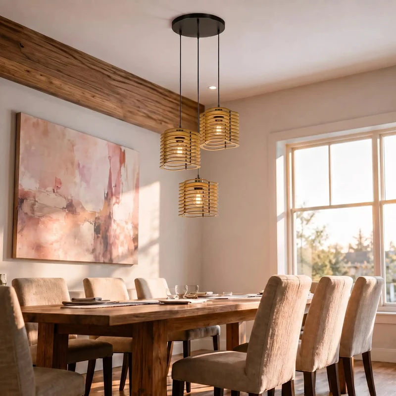 Straight Up Farmhouse Chic 3 Light Pendant Light Fixture Featuring Matte Black Steel Frame And Natural Plywood Lantern The Real Deal Ceiling Lamp For Kitchen Island Dining Room Or Bar Decor